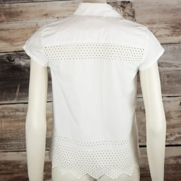 Madewell Latticework Shirt Short Sleeve Cotton Blouse Eyelet Top White Size XS - Picture 3 of 5